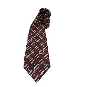 Ungaro Paris Necktie OS Red Navy Cream Geometric Abstract Silk Made in Italy
